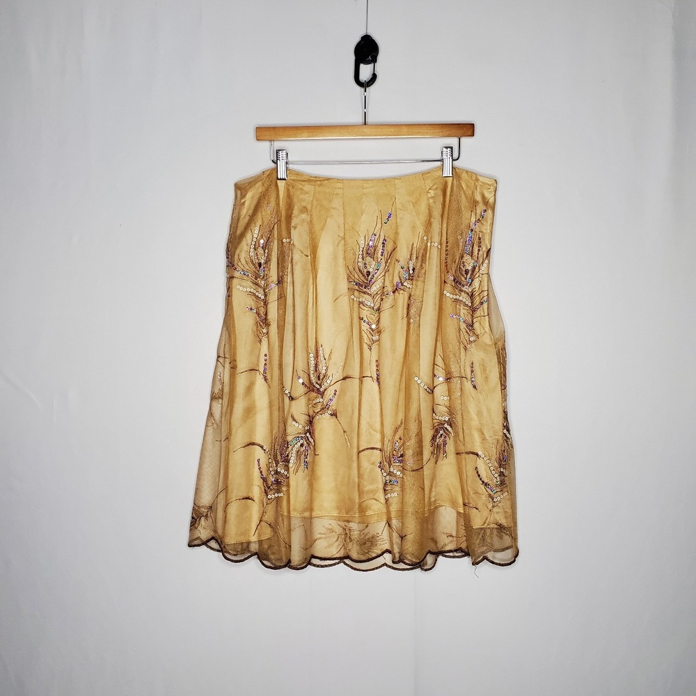 Bianca Nygard Vtg Y2K Sequin Mesh Skirt 10 Peacock Feather Fairy 00s Whimsygoth